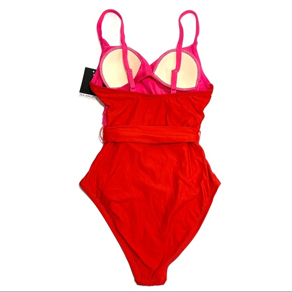 Sea Angel Women's Pink Red Front Cutout One Piece Swimsuit - Picture 8 of 15